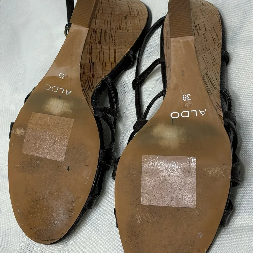 Aldo Vero Cuoio wedge black size 39 leather cork‎